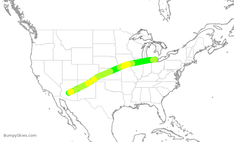 Turbulence forecast map for AAL2049, PHX to DTW
