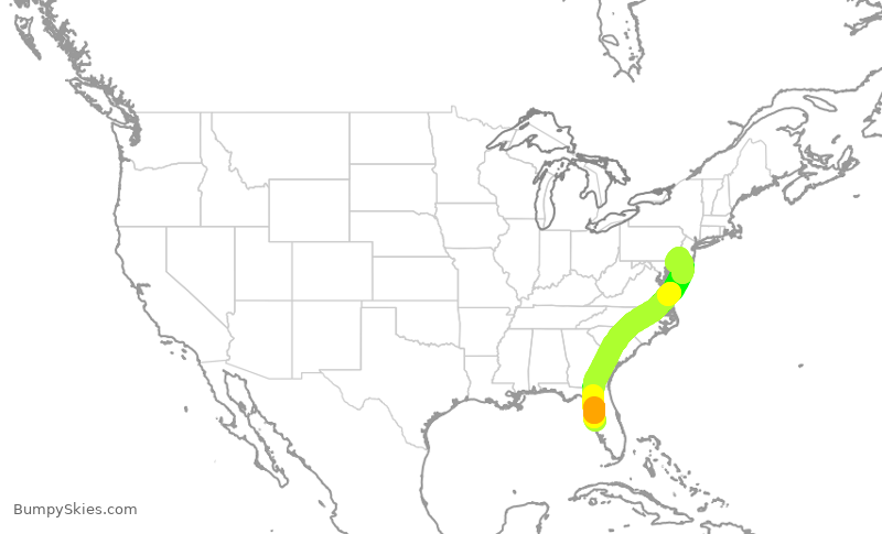 Turbulence forecast map for AAL2049, TPA to PHL