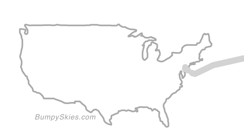 Map of continental US with illustrated flight path and turbulence forecast (described in text below)