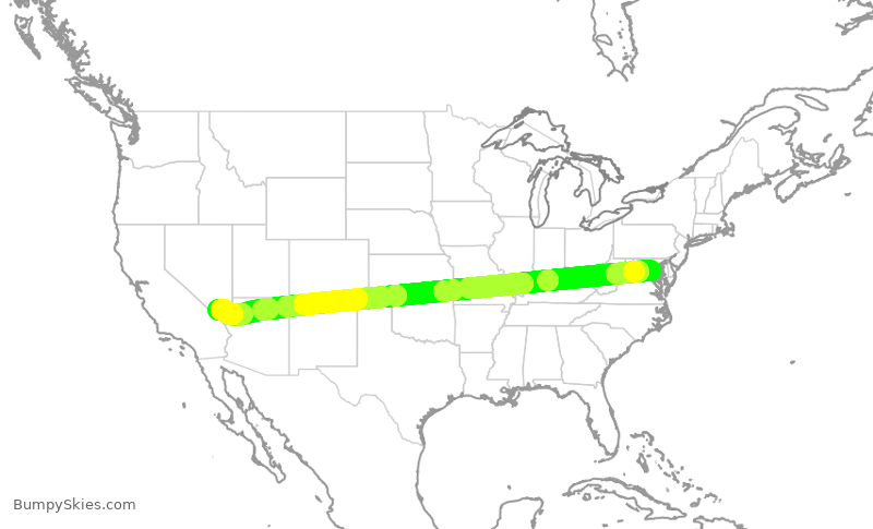 Turbulence forecast map for AAL2051, DCA to LAS