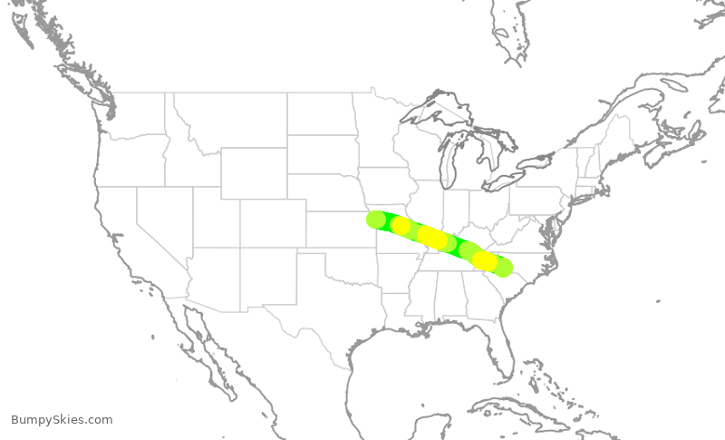 Turbulence forecast map for AAL2052, MCI to CLT