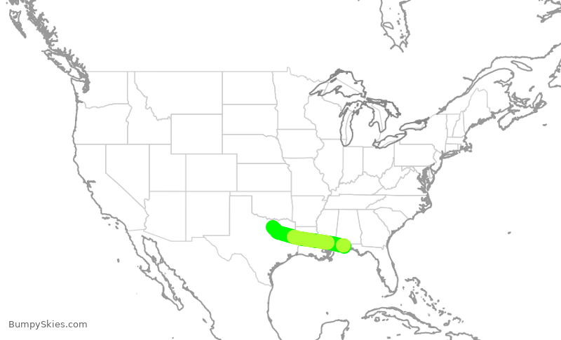 Turbulence forecast map for AAL2052, PNS to DFW