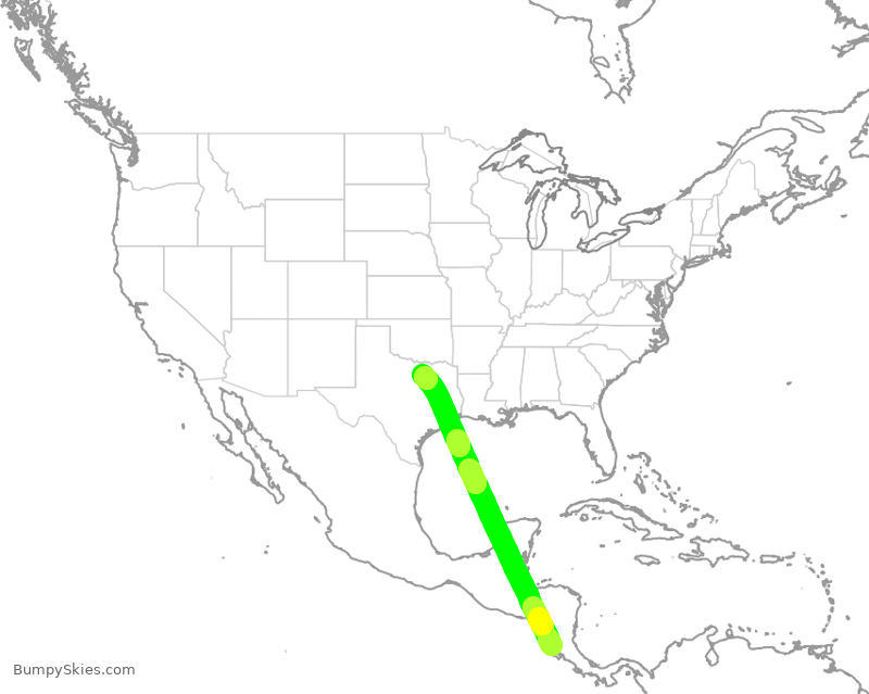 Turbulence forecast map for AAL2060, LIR to DFW