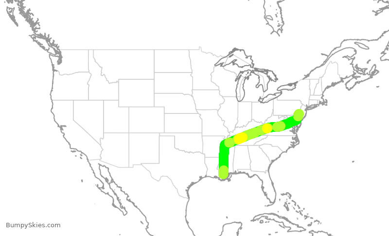 Turbulence forecast map for AAL2061, MSY to PHL
