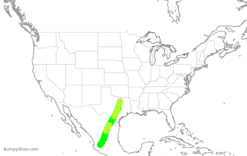 Turbulence forecast map for AAL2063, DFW to MGL