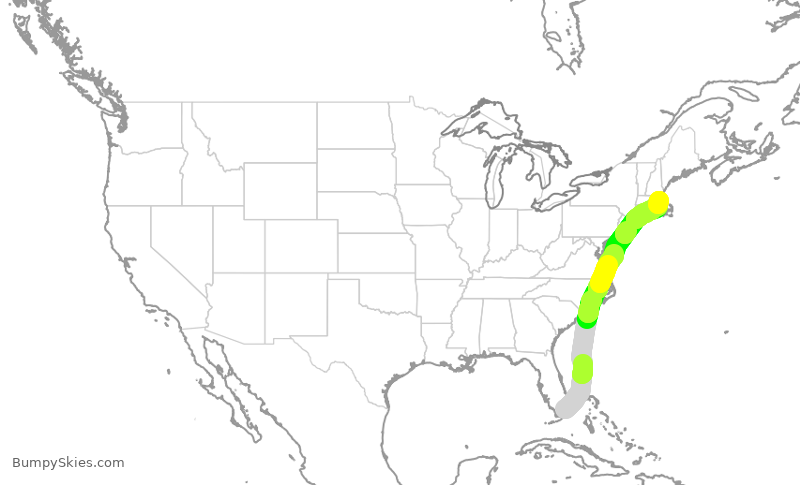 Turbulence forecast map for AAL2064, MIA to BOS
