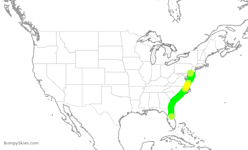 Turbulence forecast map for AAL2065, MCO to PHL