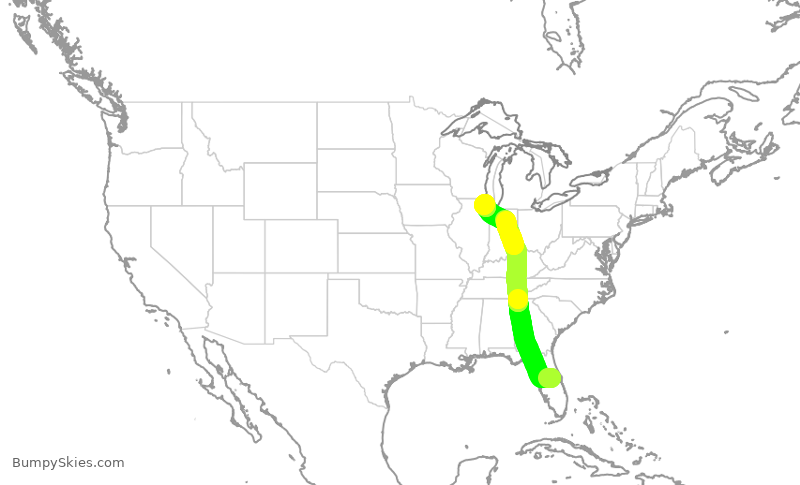 Turbulence forecast map for AAL2066, MCO to ORD