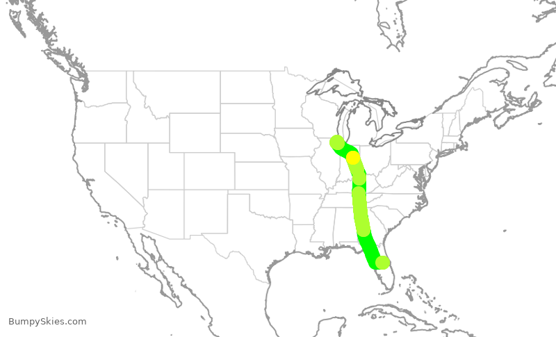 Turbulence forecast map for AAL2067, MCO to ORD