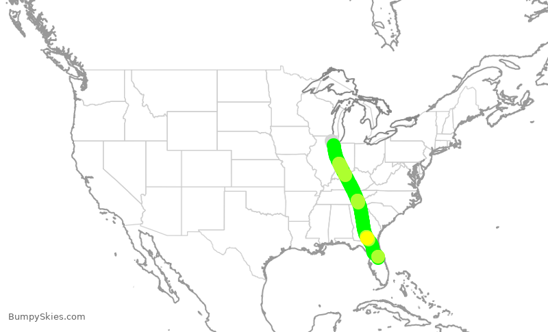 Turbulence forecast map for AAL2067, ORD to MCO