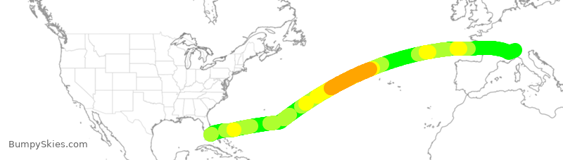Turbulence forecast map for AAL206, MIA to MXP