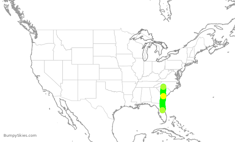 Turbulence forecast map for AAL2074, CLT to MCO