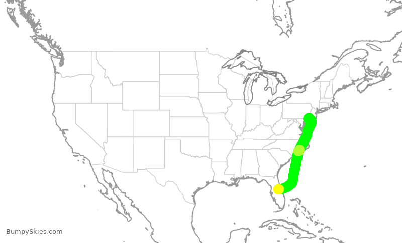 Turbulence forecast map for AAL2076, MCO to PHL
