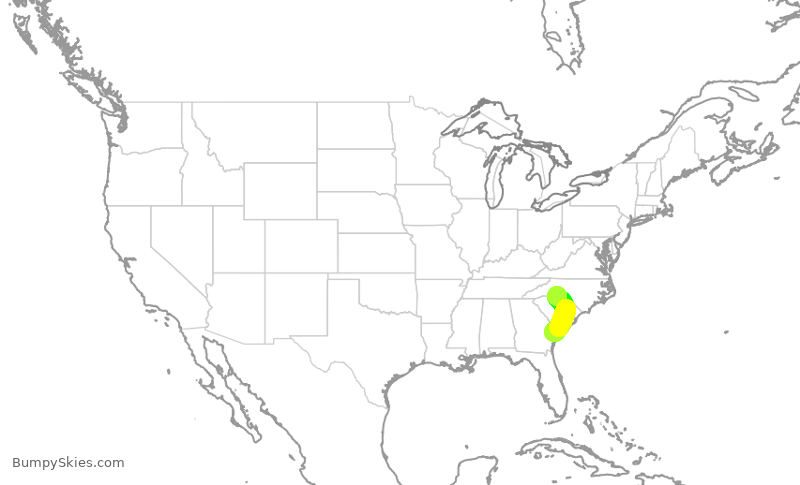 Turbulence forecast map for AAL2076, SAV to CLT