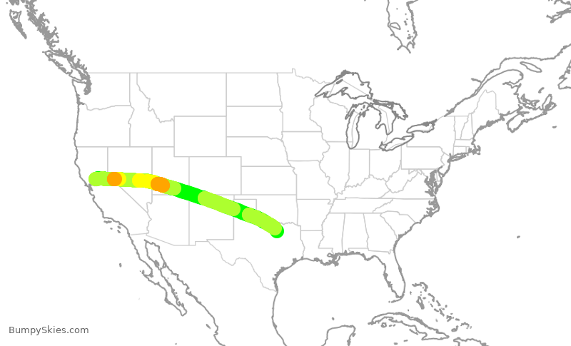 Turbulence forecast map for AAL2078, SMF to DFW