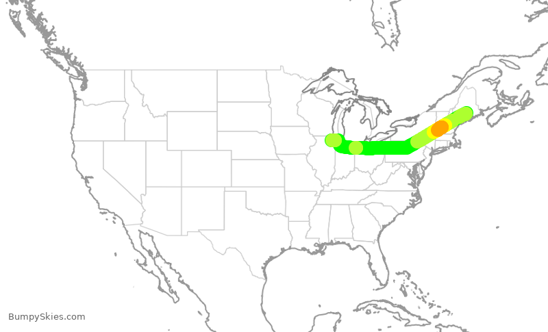 Turbulence forecast map for AAL2079, BGR to ORD