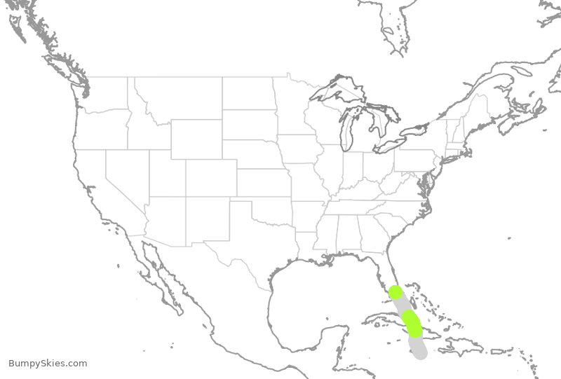 Turbulence forecast map for AAL2079, MIA to KIN