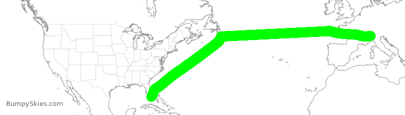 Turbulence forecast map for AAL207, IMC to MIA