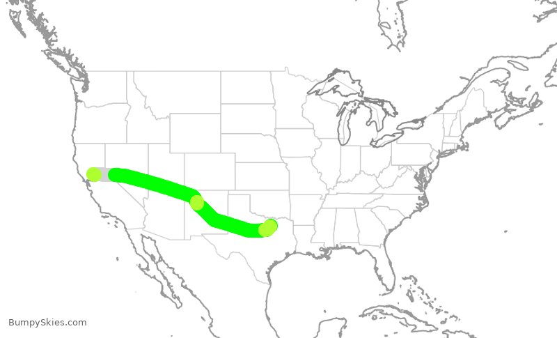 Turbulence forecast map for AAL2081, SMF to DFW