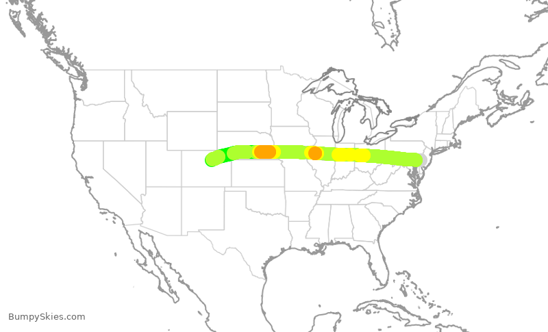 Turbulence forecast map for AAL2082, PHL to DEN