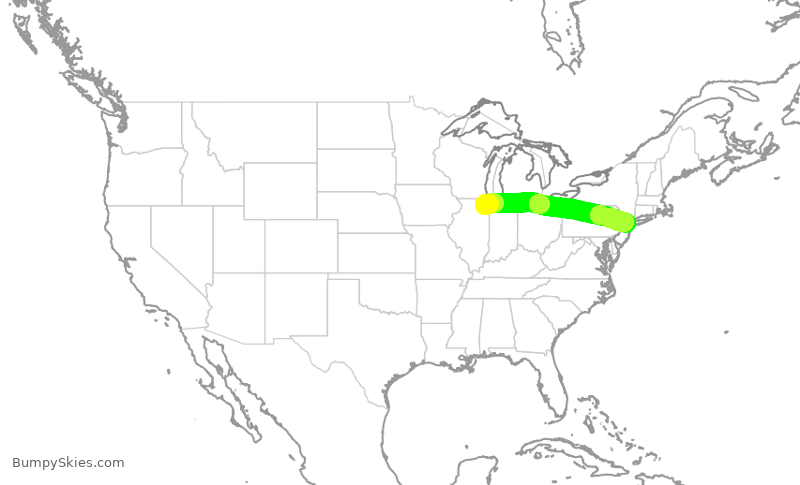 Turbulence forecast map for AAL2083, ORD to EWR