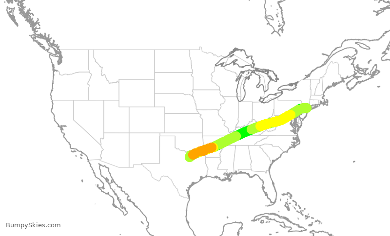Turbulence forecast map for AAL2088, LGA to DFW