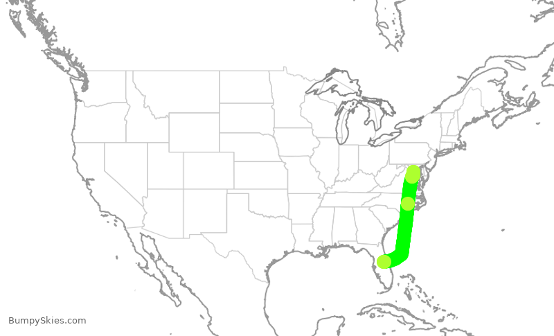 Turbulence forecast map for AAL2088, MCO to DCA