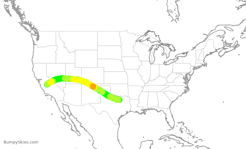 Turbulence forecast map for AAL2089, DFW to FAT