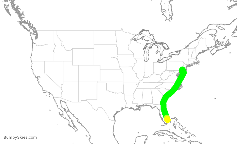 Turbulence forecast map for AAL2089, FLL to PHL