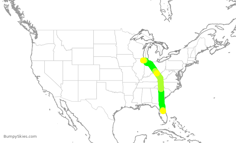Turbulence forecast map for AAL2089, MCO to ORD