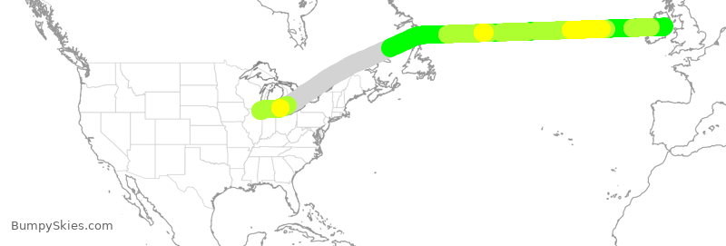 Turbulence forecast map for AAL208, ORD to IDW
