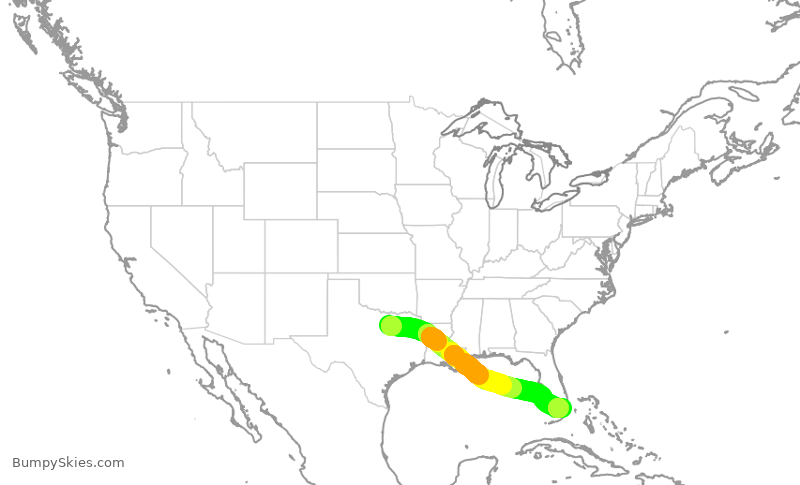 Turbulence forecast map for AAL2090, DFW to MIA