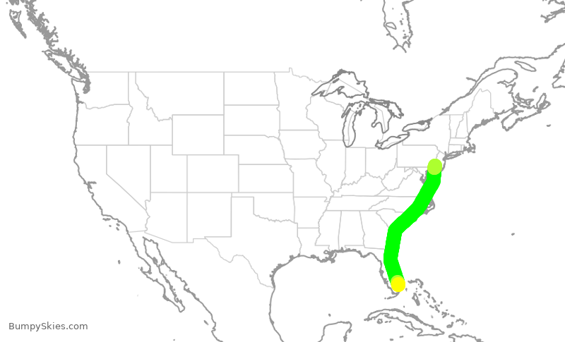 Turbulence forecast map for AAL2091, FLL to PHL