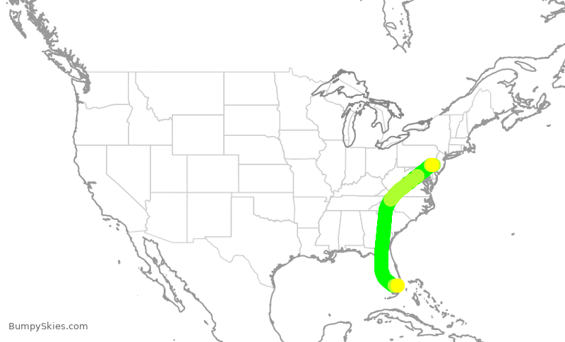 Turbulence forecast map for AAL2091, PHL to FLL