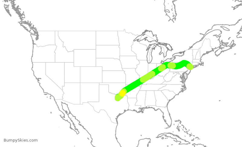 Turbulence forecast map for AAL2092, LGA to DFW
