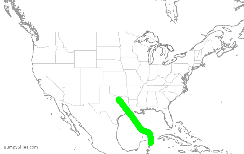 Turbulence forecast map for AAL2095, CZM to DFW
