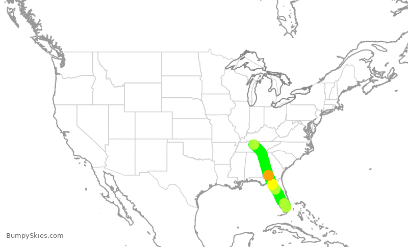 Turbulence forecast map for AAL2096, MIA to BNA