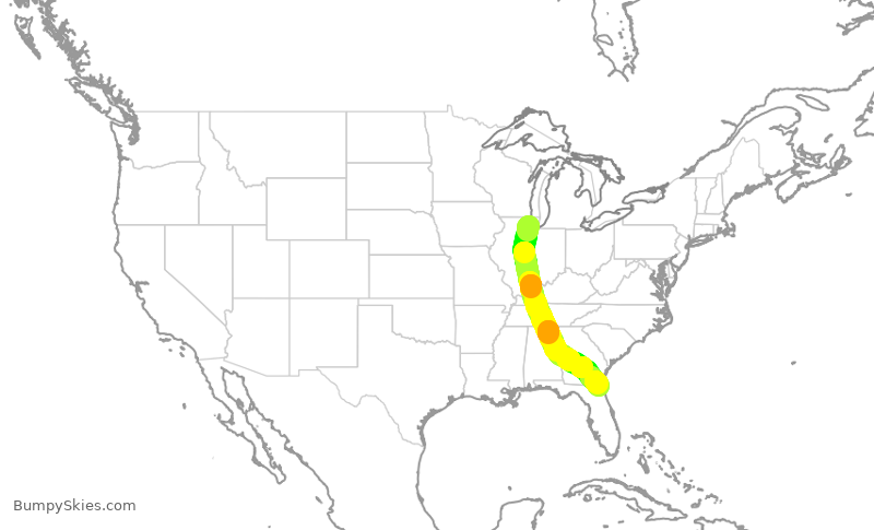 Turbulence forecast map for AAL2096, ORD to JAX