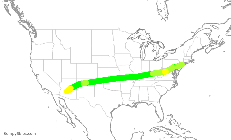 Turbulence forecast map for AAL2099, JFK to PHX