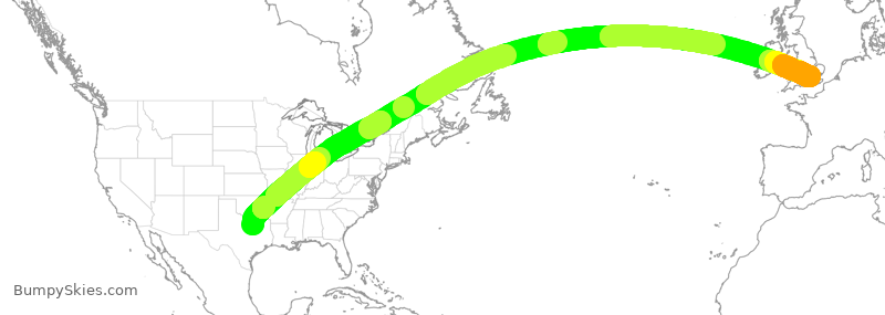Turbulence forecast map for AAL20, DFW to LHR