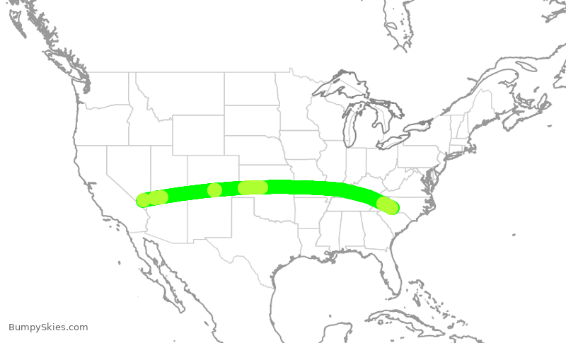 Turbulence forecast map for AAL2100, LAS to CLT