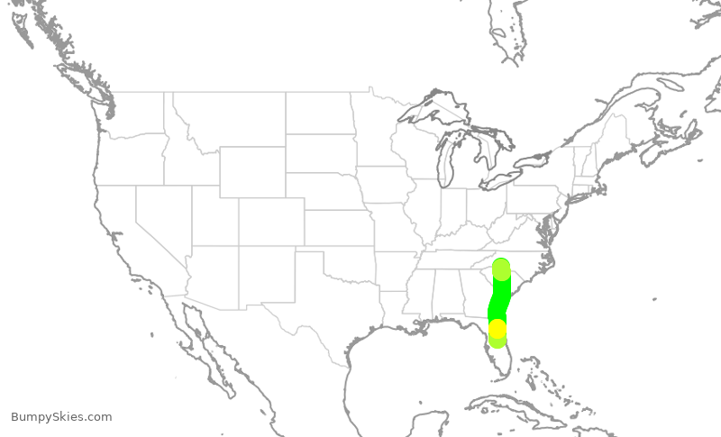 Turbulence forecast map for AAL2100, MCO to CLT