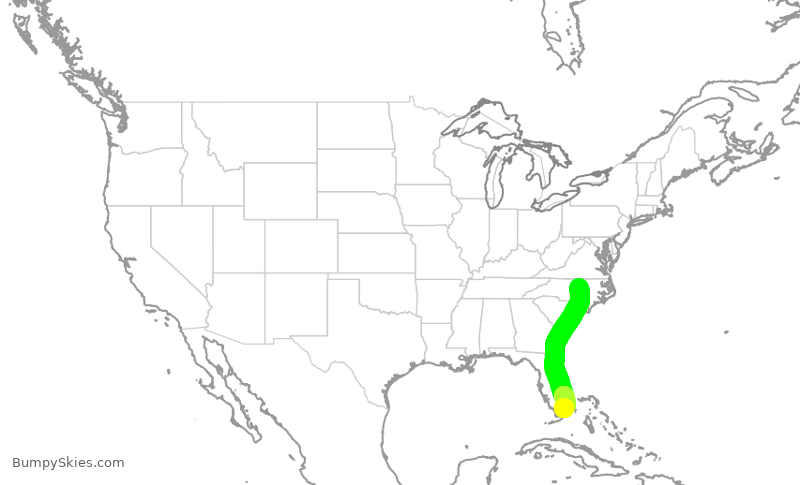 Turbulence forecast map for AAL2101, RDU to MIA