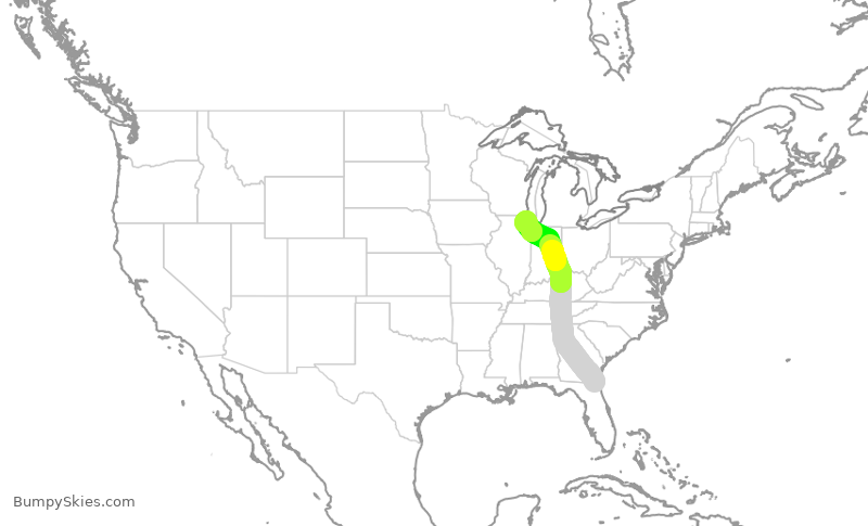 Turbulence forecast map for AAL2102, JAX to ORD