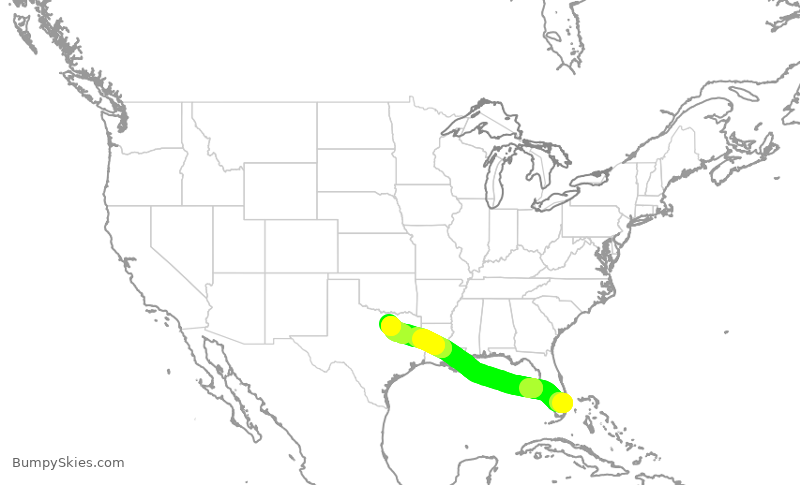 Turbulence forecast map for AAL2103, FLL to DFW