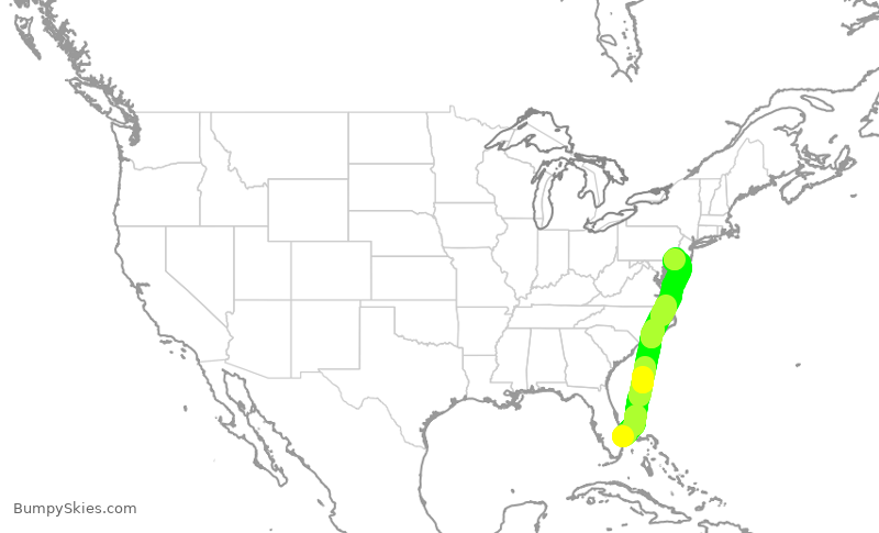 Turbulence forecast map for AAL2104, DJT to PHL