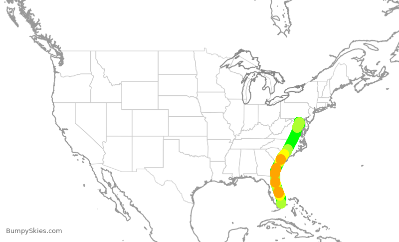 Turbulence forecast map for AAL2104, MIA to BWI