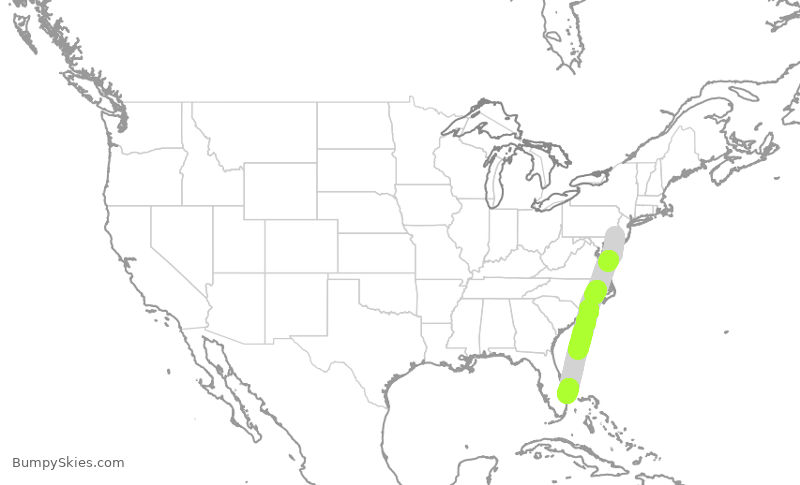 Turbulence forecast map for AAL2104, PHL to DJT