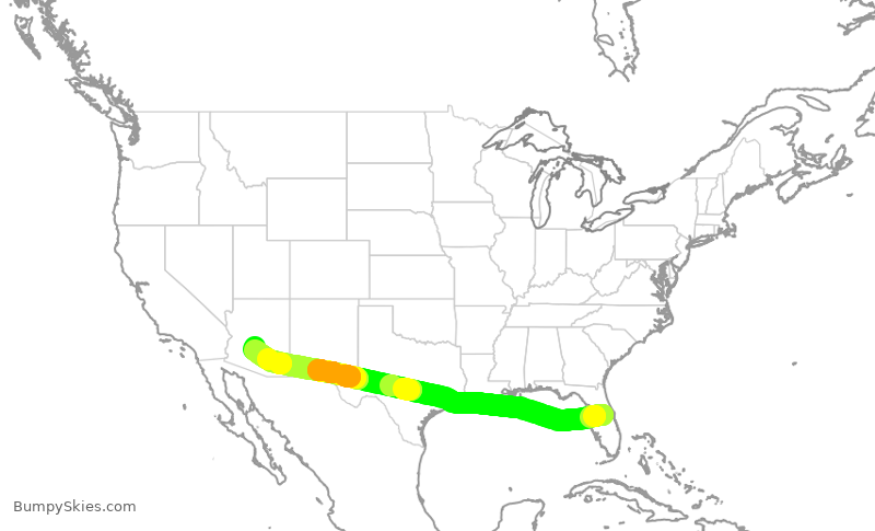 Turbulence forecast map for AAL2105, MCO to PHX