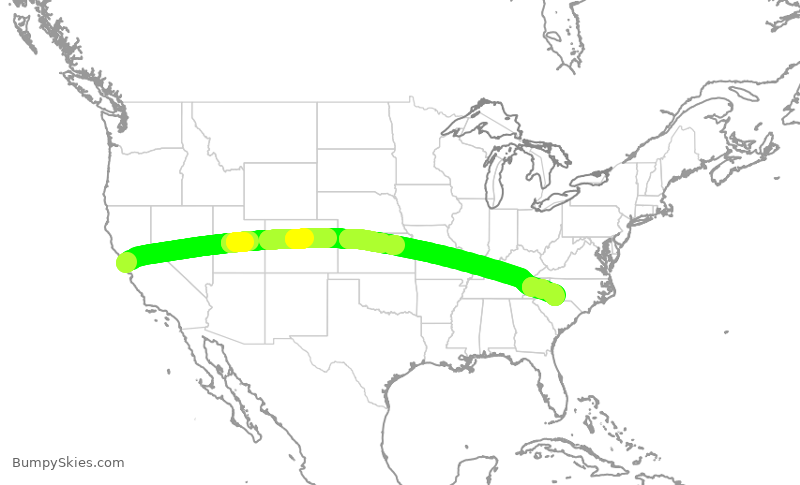 Turbulence forecast map for AAL2105, SFO to CLT